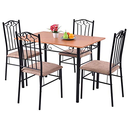 Casart 5 PCS Dining Table Set Vintage with Wood Top,Steel Frame and Padded Seat Dining Table and Chair Set for Kitchen, Dining Room, Restaurant Home Dining Furniture Set