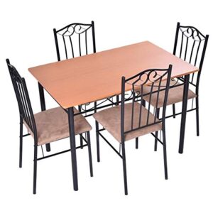 Casart 5 PCS Dining Table Set Vintage with Wood Top,Steel Frame and Padded Seat Dining Table and Chair Set for Kitchen, Dining Room, Restaurant Home Dining Furniture Set