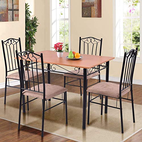 Casart 5 PCS Dining Table Set Vintage with Wood Top,Steel Frame and Padded Seat Dining Table and Chair Set for Kitchen, Dining Room, Restaurant Home Dining Furniture Set