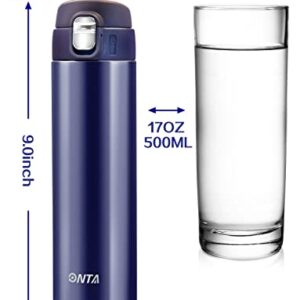 ONTA Insulated Vacuum Sports Water Bottle, 17OZ/500ML Keeps Cold 20H, Hot 12H Stainless Steel Water Bottle and Leakproof Thermos Coffee Travel Mug