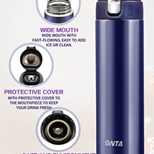 ONTA Insulated Vacuum Sports Water Bottle, 17OZ/500ML Keeps Cold 20H, Hot 12H Stainless Steel Water Bottle and Leakproof Thermos Coffee Travel Mug