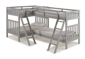 alaterre furniture aurora twin wood bed with quad extension, dove gray bunk