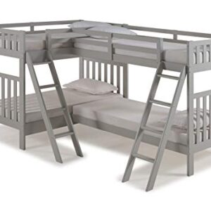 Alaterre Furniture Aurora Twin Wood Bed with Quad Extension, Dove Gray Bunk