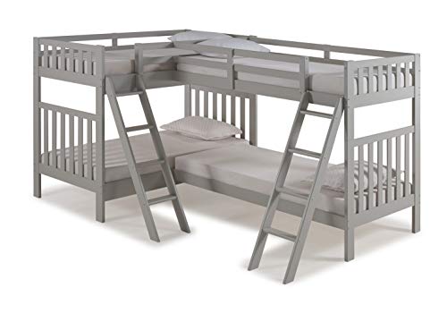 Alaterre Furniture Aurora Twin Wood Bed with Quad Extension, Dove Gray Bunk