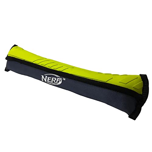 Nerf Dog Tuff Rubber Sleeve Tug Dog Toy, Lightweight, Durable and Water Resistant, 14 Inches, for Medium/Large Breeds, Single Unit, Green/Gray