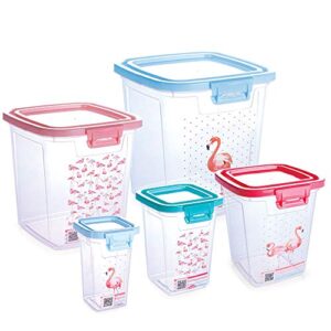 plasutil 5 piece food storage container set with lock duo. lids attached.