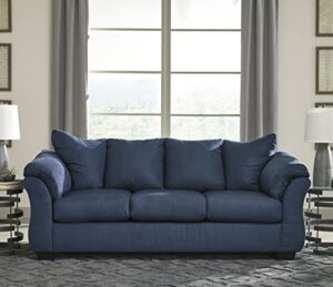 roundhill furniture aruca navy blue microfiber pillow back sofas,