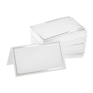 alpine industries tent place cards 2” x 3.5”, place cards for weddings, events, & special occasions high-grade elegant design - (white - silver border)