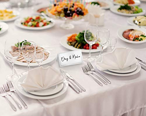 Alpine Industries Tent Place Cards 2” x 3.5”, Place Cards for Weddings, Events, & Special Occasions High-Grade Elegant Design - (White - Silver Border)