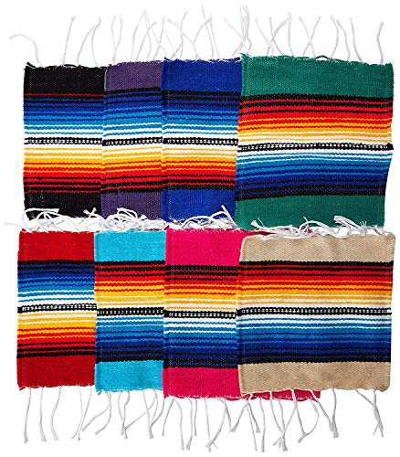 Mexican Serape Coaster Set for Mexican Party and Wedding Decorations, 6 inch x 6 inch (Multicolor 8 Pack)