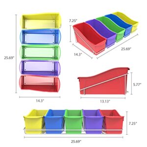 Storex Large Book Bins, Set of 5, Metal Shelf Rack Included, Assorted Colors (71125U01C)