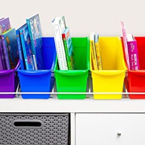 Storex Large Book Bins, Set of 5, Metal Shelf Rack Included, Assorted Colors (71125U01C)