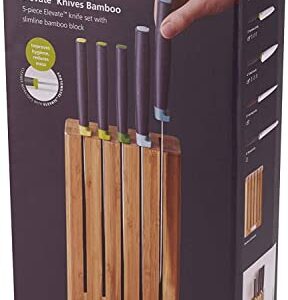 Joseph Joseph 10300 Elevate Knife Set with Slimline Bamboo Block Japanese Stainless Steel, Opal, 6-piece