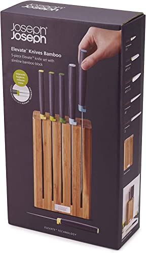 Joseph Joseph 10300 Elevate Knife Set with Slimline Bamboo Block Japanese Stainless Steel, Opal, 6-piece