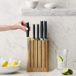 Joseph Joseph 10300 Elevate Knife Set with Slimline Bamboo Block Japanese Stainless Steel, Opal, 6-piece