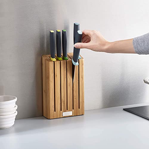 Joseph Joseph 10300 Elevate Knife Set with Slimline Bamboo Block Japanese Stainless Steel, Opal, 6-piece