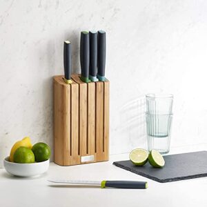 Joseph Joseph 10300 Elevate Knife Set with Slimline Bamboo Block Japanese Stainless Steel, Opal, 6-piece