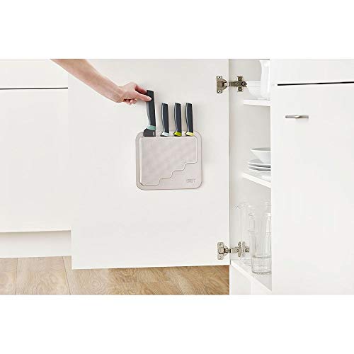 Joseph Joseph 10303 DoorStore Knives Elevate Set with Knife Block 3M Adhesive Wall and Cabinet Door Mount, 5-piece Opal