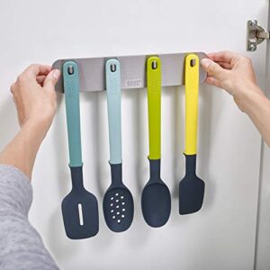 Joseph Joseph DoorStore Elevate Silicone Kitchen Utensil Set with Hanging Rack 3M Adhesive Wall and Cabinet Door Mount, 4-piece, Opal