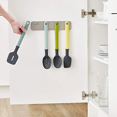 Joseph Joseph DoorStore Elevate Silicone Kitchen Utensil Set with Hanging Rack 3M Adhesive Wall and Cabinet Door Mount, 4-piece, Opal