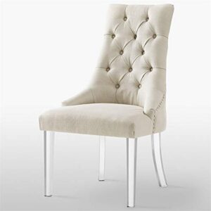 Posh Living Colton Linen Fabric Dining Side Chair with Acrylic Legs - Cream/White (Set of 2)