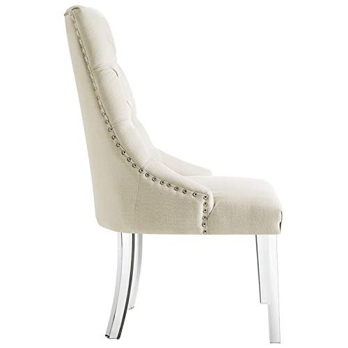 Posh Living Colton Linen Fabric Dining Side Chair with Acrylic Legs - Cream/White (Set of 2)