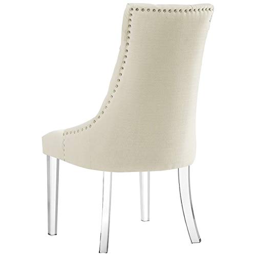 Posh Living Colton Linen Fabric Dining Side Chair with Acrylic Legs - Cream/White (Set of 2)