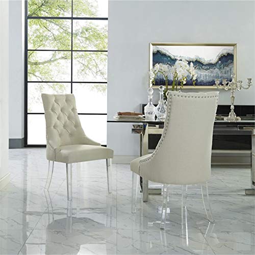 Posh Living Colton Linen Fabric Dining Side Chair with Acrylic Legs - Cream/White (Set of 2)