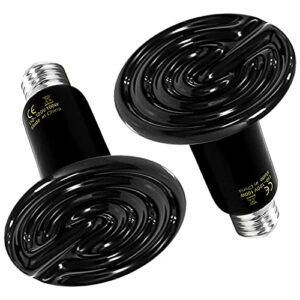 simple deluxe 100w 2-pack ceramic heat emitter reptile heat lamp bulb no light emitting brooder coop heater for amphibian pet & incubating chicken, black