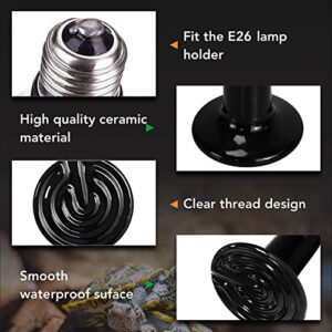 Simple Deluxe 100W 2-Pack Ceramic Heat Emitter Reptile Heat Lamp Bulb No Light Emitting Brooder Coop Heater for Amphibian Pet & Incubating Chicken, Black