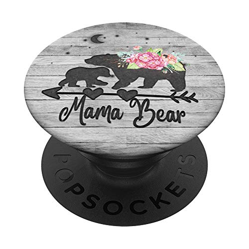 Blush Pink Floral Mama bear and one cub baby grey rustic PopSockets Swappable PopGrip