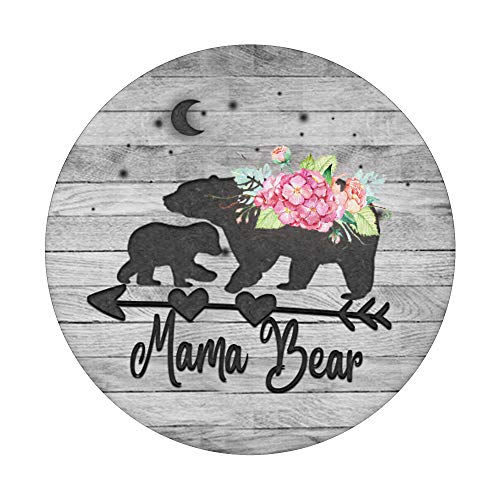 Blush Pink Floral Mama bear and one cub baby grey rustic PopSockets Swappable PopGrip