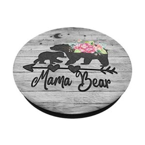 Blush Pink Floral Mama bear and one cub baby grey rustic PopSockets Swappable PopGrip