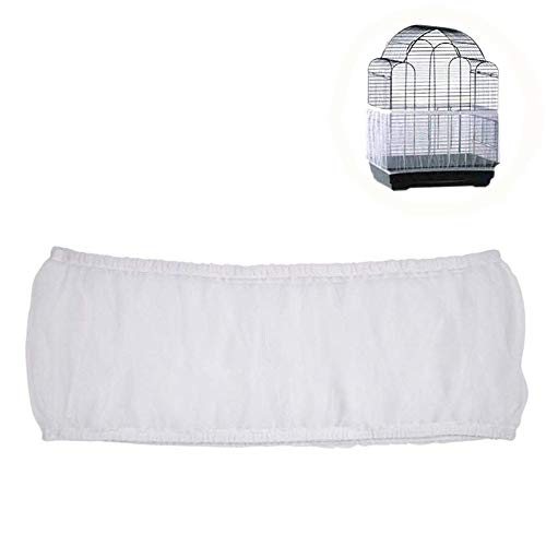 HMH PET Bird Cage Seed Catcher Guard Parrot Nylon Mesh Net Cover Stretchy Shell Soft Airy Skirt Traps Basket Cage (L, White)