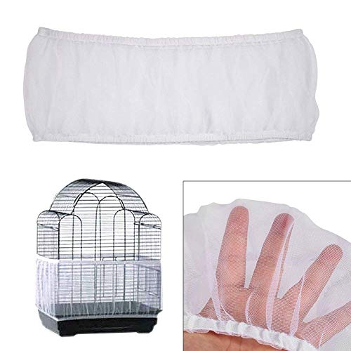 HMH PET Bird Cage Seed Catcher Guard Parrot Nylon Mesh Net Cover Stretchy Shell Soft Airy Skirt Traps Basket Cage (L, White)