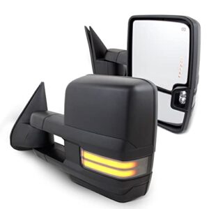 AKKON - For 03-06 Silverado Sierra Pair of Powered + Heated Glass + Sequential Turn Signal Side Black Towing Mirrors