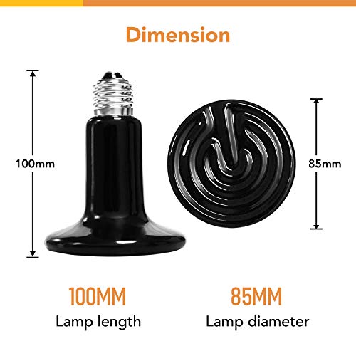 Simple Deluxe 150W 2-Pack Ceramic Heat Emitter Reptile Heat Lamp Bulb No Light Emitting Brooder Coop Heater for Amphibian Pet & Incubating Chicken