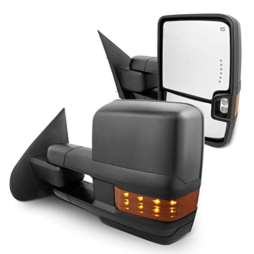 AKKON - For 14-18 Silverado Sierra Pair of Power Fold + Heated + Turn Signal Glass Side Black Texture Towing Mirrors