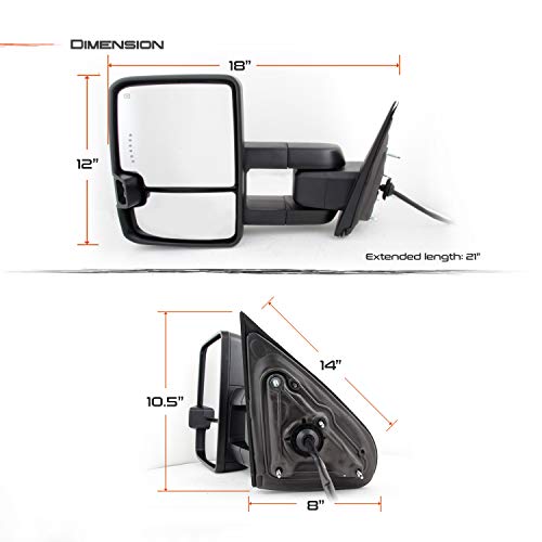 AKKON - For 14-18 Silverado Sierra Pair of Power Fold + Heated + Turn Signal Glass Side Black Texture Towing Mirrors