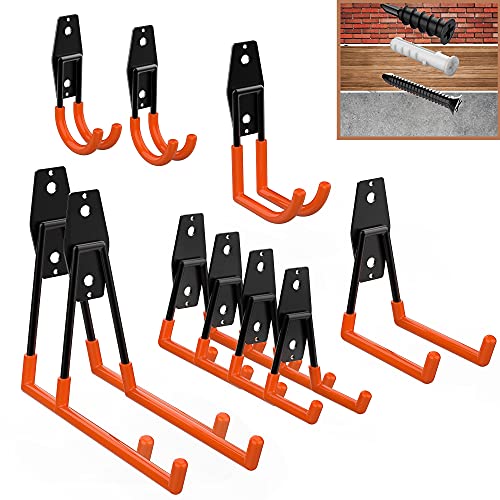 ORASANT 10-Pack Heavy Duty Garage Hooks with 3 Unique Welding Points, Loading 99LBS, Super Strong Garage Storage Hooks for Bikes Ladders Tools,Utility Garage Wall Hooks for Garage Organization/Orange