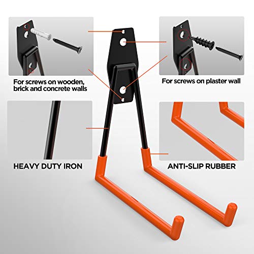 ORASANT 10-Pack Heavy Duty Garage Hooks with 3 Unique Welding Points, Loading 99LBS, Super Strong Garage Storage Hooks for Bikes Ladders Tools,Utility Garage Wall Hooks for Garage Organization/Orange