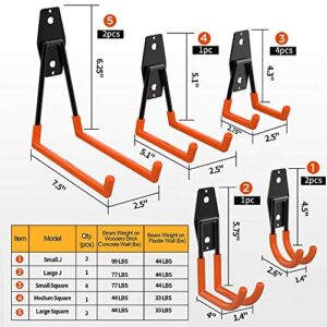 ORASANT 10-Pack Heavy Duty Garage Hooks with 3 Unique Welding Points, Loading 99LBS, Super Strong Garage Storage Hooks for Bikes Ladders Tools,Utility Garage Wall Hooks for Garage Organization/Orange