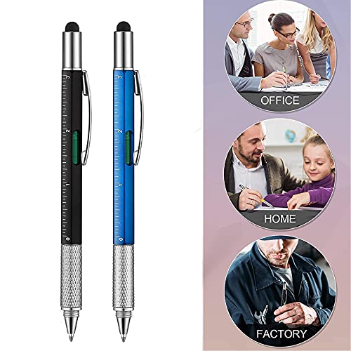 8 Pieces Gift Pen for Men 6 in 1 Multitool Tech Tool Pen Screwdriver Pen with Ruler, Levelgauge, Ballpoint Pen and Pen Refills, Unique Gifts for Men (Gold, Black, Silver, Yellow)