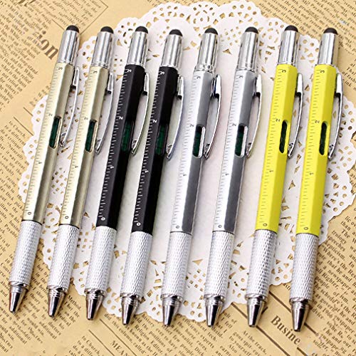 8 Pieces Gift Pen for Men 6 in 1 Multitool Tech Tool Pen Screwdriver Pen with Ruler, Levelgauge, Ballpoint Pen and Pen Refills, Unique Gifts for Men (Gold, Black, Silver, Yellow)