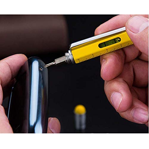 8 Pieces Gift Pen for Men 6 in 1 Multitool Tech Tool Pen Screwdriver Pen with Ruler, Levelgauge, Ballpoint Pen and Pen Refills, Unique Gifts for Men (Gold, Black, Silver, Yellow)