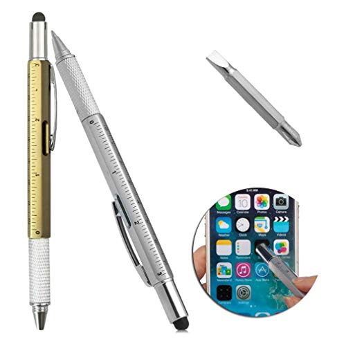 8 Pieces Gift Pen for Men 6 in 1 Multitool Tech Tool Pen Screwdriver Pen with Ruler, Levelgauge, Ballpoint Pen and Pen Refills, Unique Gifts for Men (Gold, Black, Silver, Yellow)