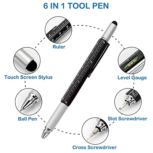 8 Pieces Gift Pen for Men 6 in 1 Multitool Tech Tool Pen Screwdriver Pen with Ruler, Levelgauge, Ballpoint Pen and Pen Refills, Unique Gifts for Men (Gold, Black, Silver, Yellow)