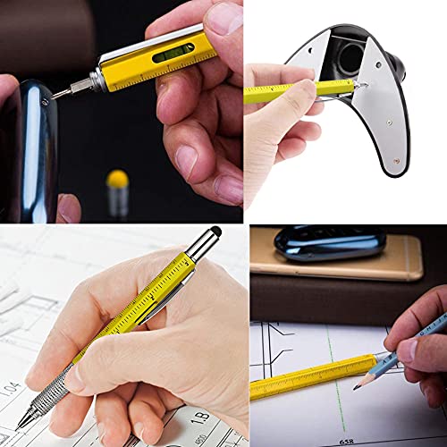 8 Pieces Gift Pen for Men 6 in 1 Multitool Tech Tool Pen Screwdriver Pen with Ruler, Levelgauge, Ballpoint Pen and Pen Refills, Unique Gifts for Men (Gold, Black, Silver, Yellow)