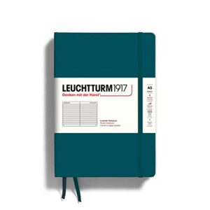 leuchtturm1917 - notebook hardcover medium a5-251 numbered pages for writing and journaling (pacific green, ruled)