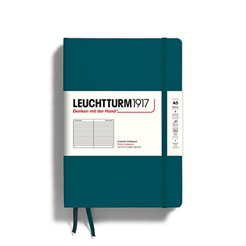 LEUCHTTURM1917 - Notebook Hardcover Medium A5-251 Numbered Pages for Writing and Journaling (Pacific Green, Ruled)
